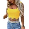 imageLYANER Womens Rhinestone Fringe Trim Ribbed Knit Square Neck Sleeveless Crop Tank TopYellow