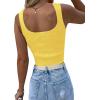 imageLYANER Womens Rhinestone Fringe Trim Ribbed Knit Square Neck Sleeveless Crop Tank TopYellow