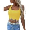 imageLYANER Womens Rhinestone Fringe Trim Ribbed Knit Square Neck Sleeveless Crop Tank TopYellow