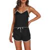 imageLYANER Womens Satin Silk Pajamas V Neck Cami Top with Shorts PJ Sst SleepwearBlack