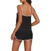 imageLYANER Womens Satin Silk Pajamas V Neck Cami Top with Shorts PJ Sst SleepwearBlack