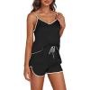 imageLYANER Womens Satin Silk Pajamas V Neck Cami Top with Shorts PJ Sst SleepwearBlack