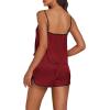 imageLYANER Womens Satin Silk Pajamas V Neck Cami Top with Shorts PJ Sst SleepwearBurgundy