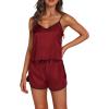 imageLYANER Womens Satin Silk Pajamas V Neck Cami Top with Shorts PJ Sst SleepwearBurgundy
