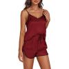 imageLYANER Womens Satin Silk Pajamas V Neck Cami Top with Shorts PJ Sst SleepwearBurgundy
