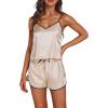 imageLYANER Womens Satin Silk Pajamas V Neck Cami Top with Shorts PJ Sst SleepwearChampagne