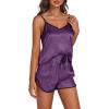 imageLYANER Womens Satin Silk Pajamas V Neck Cami Top with Shorts PJ Sst SleepwearDark Purple