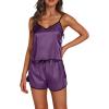 imageLYANER Womens Satin Silk Pajamas V Neck Cami Top with Shorts PJ Sst SleepwearDark Purple
