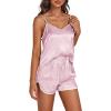 imageLYANER Womens Satin Silk Pajamas V Neck Cami Top with Shorts PJ Sst SleepwearLight Pink