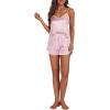 imageLYANER Womens Satin Silk Pajamas V Neck Cami Top with Shorts PJ Sst SleepwearLight Pink