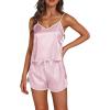 imageLYANER Womens Satin Silk Pajamas V Neck Cami Top with Shorts PJ Sst SleepwearLight Pink