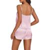 imageLYANER Womens Satin Silk Pajamas V Neck Cami Top with Shorts PJ Sst SleepwearLight Pink