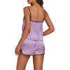 imageLYANER Womens Satin Silk Pajamas V Neck Cami Top with Shorts PJ Sst SleepwearLight Purple