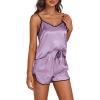 imageLYANER Womens Satin Silk Pajamas V Neck Cami Top with Shorts PJ Sst SleepwearLight Purple