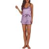 imageLYANER Womens Satin Silk Pajamas V Neck Cami Top with Shorts PJ Sst SleepwearLight Purple