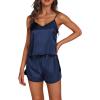 imageLYANER Womens Satin Silk Pajamas V Neck Cami Top with Shorts PJ Sst SleepwearNavy Blue