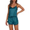 imageLYANER Womens Satin Silk Pajamas V Neck Cami Top with Shorts PJ Sst SleepwearTeal Blue