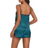 imageLYANER Womens Satin Silk Pajamas V Neck Cami Top with Shorts PJ Sst SleepwearTeal Blue