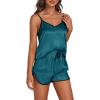 imageLYANER Womens Satin Silk Pajamas V Neck Cami Top with Shorts PJ Sst SleepwearTeal Blue