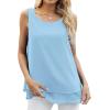 imageLYANER Womens Scoop Neck Sleeveless Chiffon Double Layers Solid Cami Tank Tunic TopLight Blue