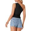 imageLYANER Womens Sexy One Shoulder Sleeveless Asymmetrical Hem Ruched Strappy Cami Tank Crop TopSolid Black