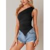 imageLYANER Womens Sexy One Shoulder Sleeveless Asymmetrical Hem Ruched Strappy Cami Tank Crop TopSolid Black