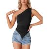 imageLYANER Womens Sexy One Shoulder Sleeveless Asymmetrical Hem Ruched Strappy Cami Tank Crop TopSolid Black