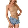 imageLYANER Womens Sexy One Shoulder Sleeveless Asymmetrical Hem Ruched Strappy Cami Tank Crop TopSolid Khaki