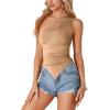 imageLYANER Womens Sexy One Shoulder Sleeveless Asymmetrical Hem Ruched Strappy Cami Tank Crop TopSolid Khaki