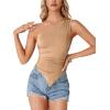 imageLYANER Womens Sexy One Shoulder Sleeveless Asymmetrical Hem Ruched Strappy Cami Tank Crop TopSolid Khaki