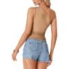 imageLYANER Womens Sexy One Shoulder Sleeveless Asymmetrical Hem Ruched Strappy Cami Tank Crop TopSolid Khaki