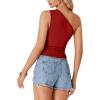 imageLYANER Womens Sexy One Shoulder Sleeveless Asymmetrical Hem Ruched Strappy Cami Tank Crop TopSolid Red