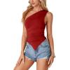 imageLYANER Womens Sexy One Shoulder Sleeveless Asymmetrical Hem Ruched Strappy Cami Tank Crop TopSolid Red