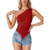 imageLYANER Womens Sexy One Shoulder Sleeveless Asymmetrical Hem Ruched Strappy Cami Tank Crop TopSolid Red