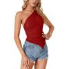 imageLYANER Womens Sexy One Shoulder Sleeveless Asymmetrical Hem Ruched Strappy Cami Tank Crop TopSolid Red
