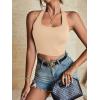 imageLYANER Womens Sexy Rib Knit Halter Square Neck Backless Fitted Sleeveless Crop Top TankBeige