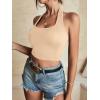 imageLYANER Womens Sexy Rib Knit Halter Square Neck Backless Fitted Sleeveless Crop Top TankBeige