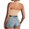 imageLYANER Womens Sexy Rib Knit Halter Square Neck Backless Fitted Sleeveless Crop Top TankBeige