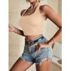 imageLYANER Womens Sexy Rib Knit Halter Square Neck Backless Fitted Sleeveless Crop Top TankBeige