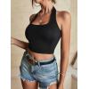 imageLYANER Womens Sexy Rib Knit Halter Square Neck Backless Fitted Sleeveless Crop Top TankBlack