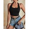 imageLYANER Womens Sexy Rib Knit Halter Square Neck Backless Fitted Sleeveless Crop Top TankBlack