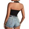 imageLYANER Womens Sexy Rib Knit Halter Square Neck Backless Fitted Sleeveless Crop Top TankBlack