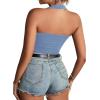 imageLYANER Womens Sexy Rib Knit Halter Square Neck Backless Fitted Sleeveless Crop Top TankDusty Blue