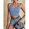 imageLYANER Womens Sexy Rib Knit Halter Square Neck Backless Fitted Sleeveless Crop Top TankDusty Blue