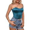 imageLYANER Womens Sexy Satin Sweetheart Neck Crop Tube Tops Strapless Bustier Cami Back Zipper Corset TopLake Blue