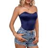 imageLYANER Womens Sexy Satin Sweetheart Neck Crop Tube Tops Strapless Bustier Cami Back Zipper Corset TopNavy Blue