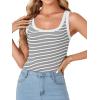 imageLYANER Womens Striped Slim Fit Ribbed Tank Top Scoop Neck Sleeveless Cami Casual ShirtWhite