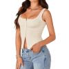 imageLYANER Womens Summer Cute Tops Square Neck Sleeveless Eyelet Button Down Tank Top BlousesBeige