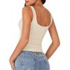 imageLYANER Womens Summer Cute Tops Square Neck Sleeveless Eyelet Button Down Tank Top BlousesBeige