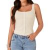 imageLYANER Womens Summer Cute Tops Square Neck Sleeveless Eyelet Button Down Tank Top BlousesBeige